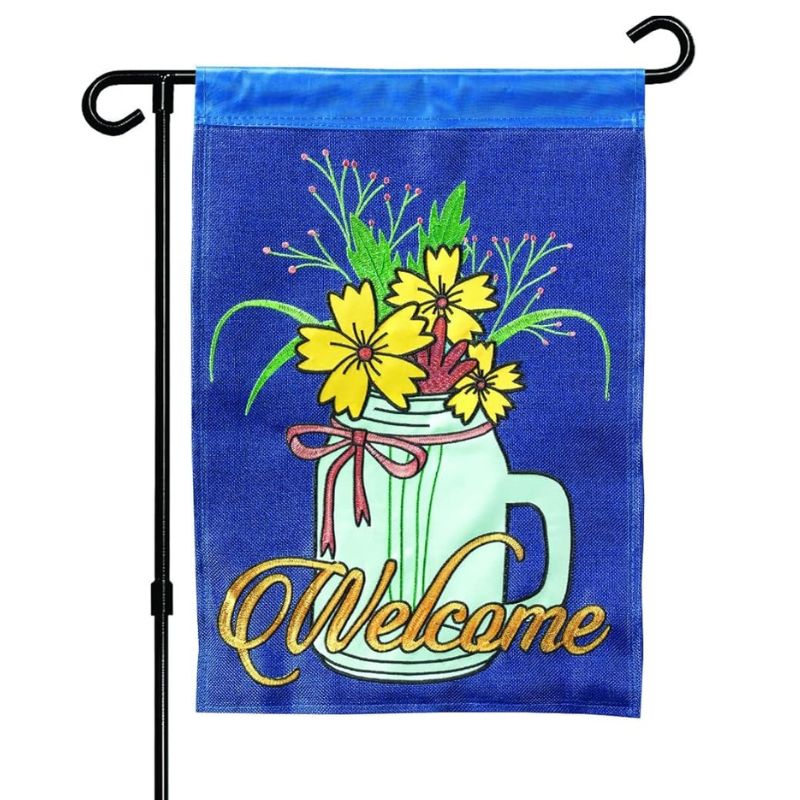 Welcome Flowers in Jar Garden Flag